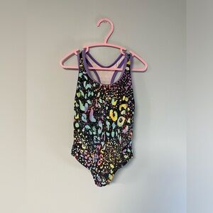 Speedo Girl Black with Multi Colour Leopard Print Swimsuit, Girl size 5,